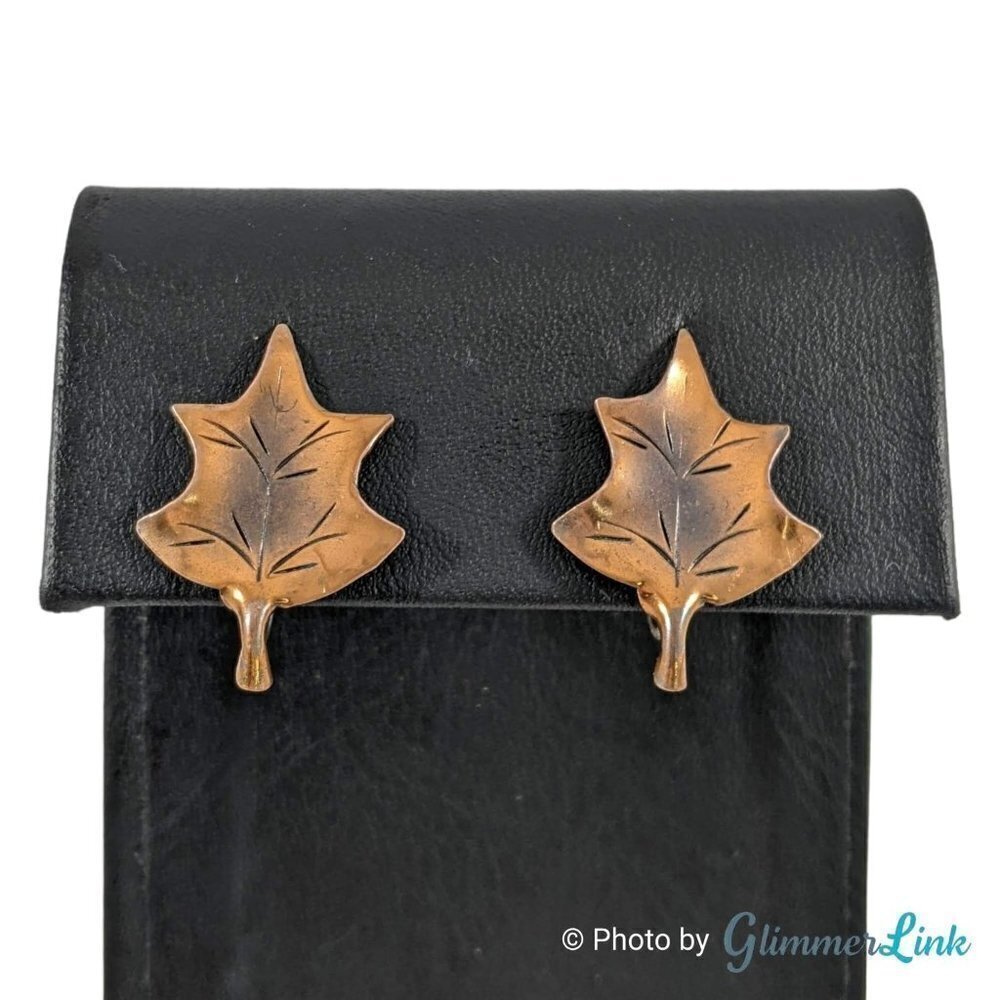 Vintage Stuart NYE Sterling and Copper Leaf Screw Back Earrings